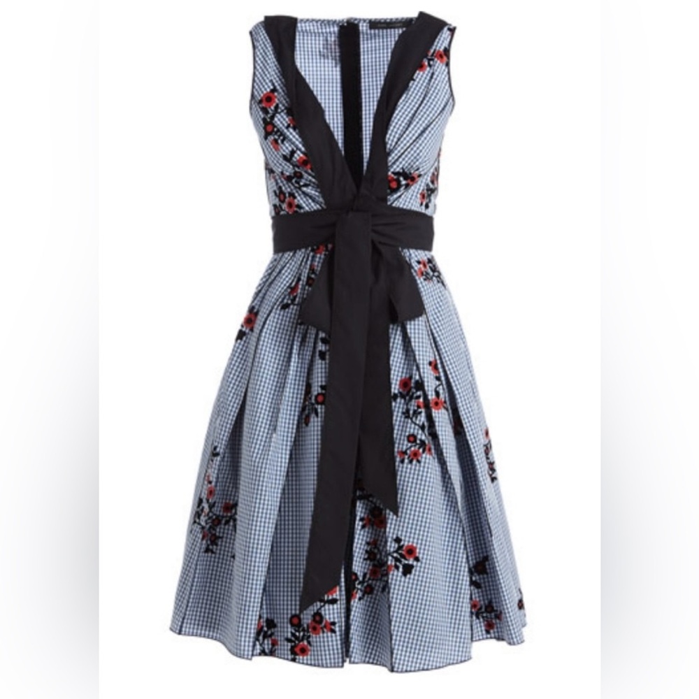 Marc Jacobs Blue and White Gingham Floral Dress, Size 10